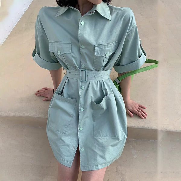 Vestido Camisero Mujer Diseño Elegante con Cordones Ajustable Largo Medio