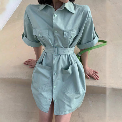 Vestido Camisero Mujer Diseño Elegante con Cordones Ajustable Largo Medio