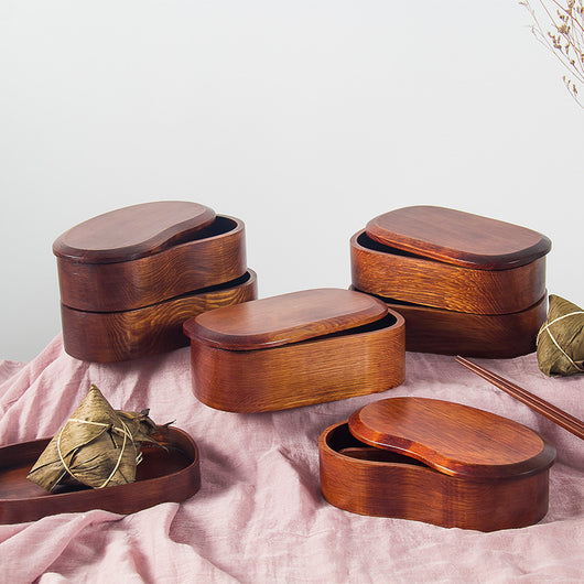 Lonchera Bento de Madera Estilo Japonés con Compartimentos