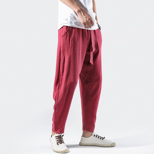 Pantalones Holgados de Algodón y Lino Estilo Chino para Hombre - Image 10