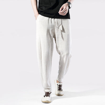 Pantalones Holgados de Algodón y Lino Estilo Chino para Hombre