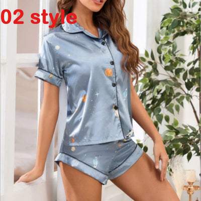 Pijama Satinado para Mujer con Estampado - Conjunto Corto de Punto V Cómodo - Image 4
