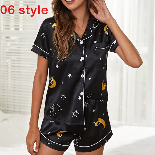 Pijama Satinado para Mujer con Estampado - Conjunto Corto de Punto V Cómodo - Image 8