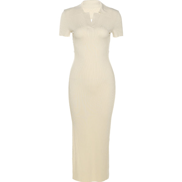 Vestido Estampado Rayas Diplomáticas con Espalda Descubierta y Abertura de Encaje - Image 3