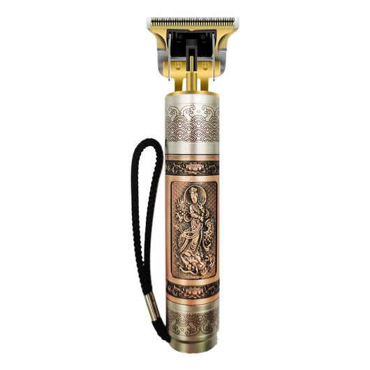 Professional electric hair clipper with gold T-blade, bronze and silver decorative handle, and black wrist strap. - Image 4