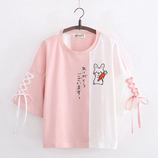 Playera con Bordado de Conejo - Manga Cinco Puntos