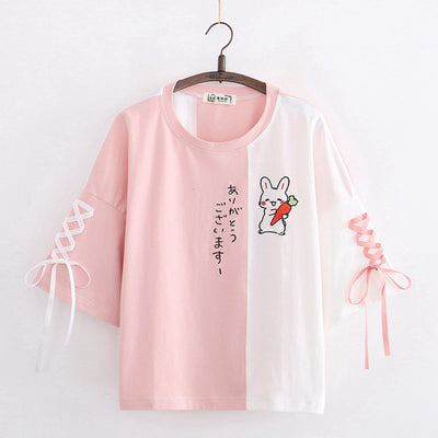Playera con Bordado de Conejo - Manga Cinco Puntos