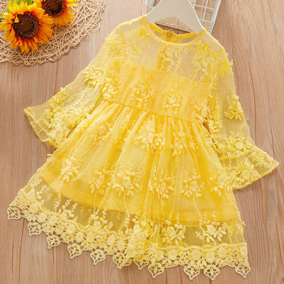 Vestido Casual de Malla Bordada con Forma de Hoja de Loto Manga Corta - Image 4