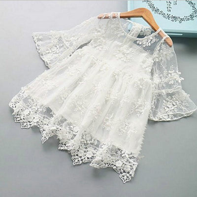 Vestido Casual de Malla Bordada con Forma de Hoja de Loto Manga Corta - Image 7