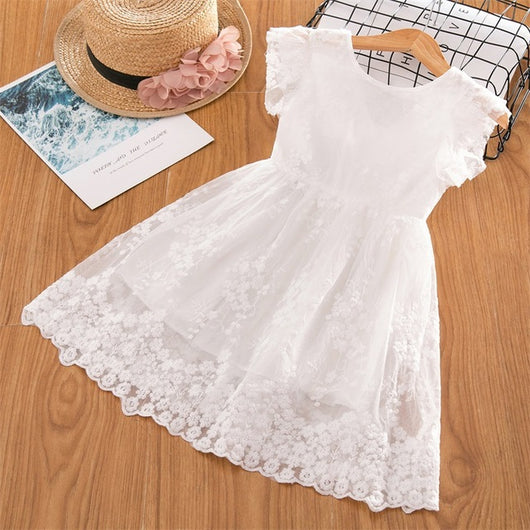 Vestido Casual de Malla Bordada con Forma de Hoja de Loto Manga Corta - Image 10