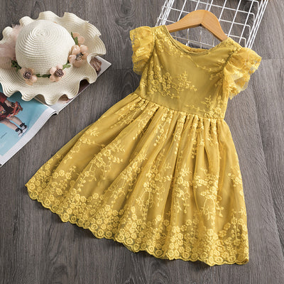 Vestido Casual de Malla Bordada con Forma de Hoja de Loto Manga Corta - Image 8