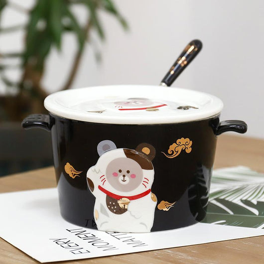 Tazón de Cerámica 3D con Relieve Infantil para Fideos Instantáneos