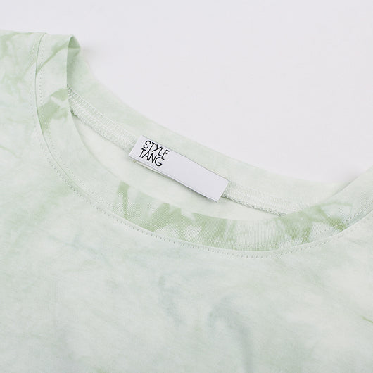 Camiseta Tie-Dye Verde Retro Americana Diseño Nicho para Mujer - Image 4