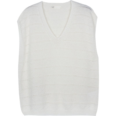 Chaleco Tejido Blanco Cuello V Mujer - Diseño Retro Versátil para Verano - Image 6