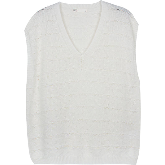 Chaleco Tejido Blanco Cuello V Mujer - Diseño Retro Versátil para Verano - Image 2