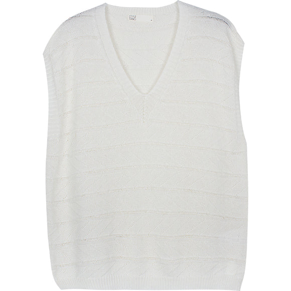 Chaleco Tejido Blanco Cuello V Mujer - Diseño Retro Versátil para Verano
