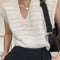 Chaleco Tejido Blanco Cuello V Mujer - Diseño Retro Versátil para Verano