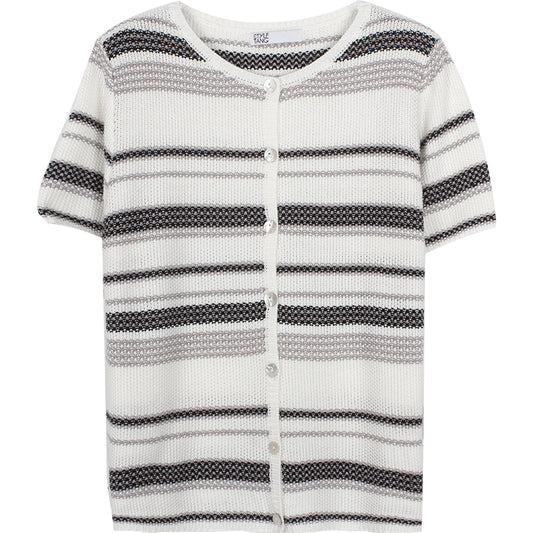 Camiseta Retro a Rayas Beige de Manga Corta