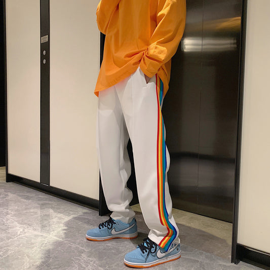 Pantalones Deportivos Casuales con Cierre Lateral y Rayas Arcoíris para Hombre y Mujer