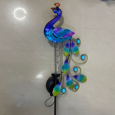 Lámpara Solar Pavo Real con Medidor de Lluvia - Luz Decorativa de Hierro Forjado - Image 10