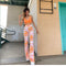 Conjunto Estilo Europeo: Blusa Estampada + Pantalón Acampanado Cintura Alta