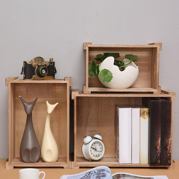 Caja de Almacenamiento de Madera Maciza Rectangular - Decoración Retro Vintage