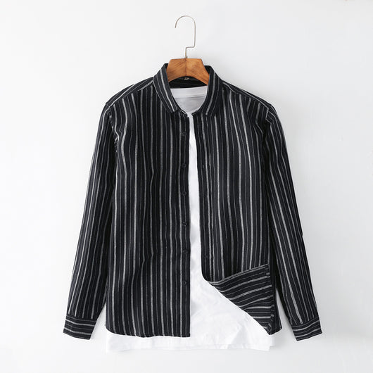 Camisa de Lino con Rayas en Solapa para Hombre - Image 9