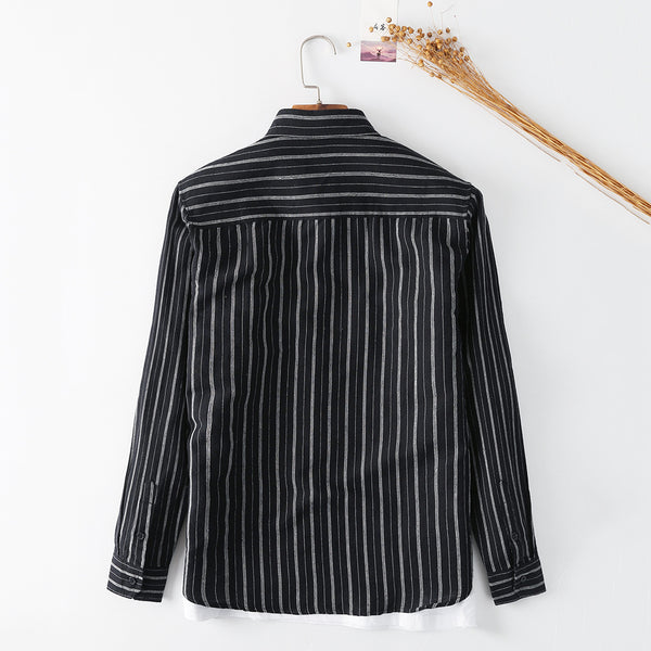 Camisa de Lino con Rayas en Solapa para Hombre