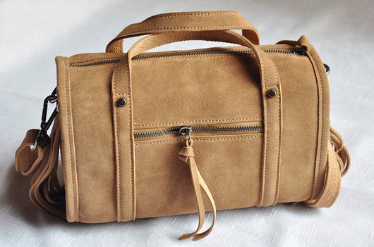 Bolsa Mensajera de Cuero Retro Vintage con Borlas - Estilo Boston Cilíndrico - Image 5