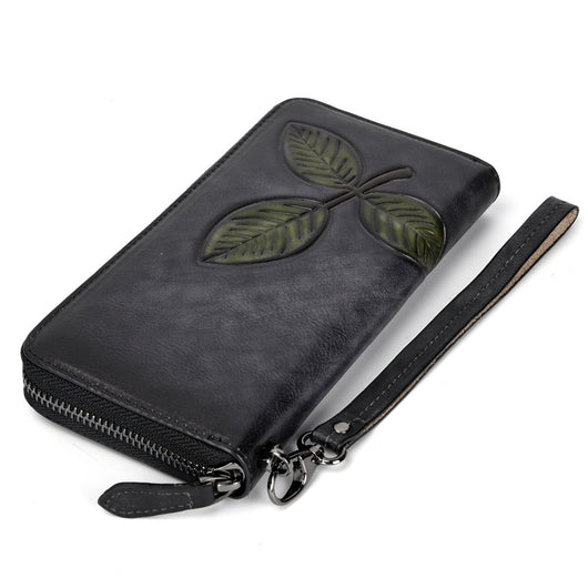 Cartera Larga de Cuero Tree Cream con Cadena Retro Europeo Americano - Image 9