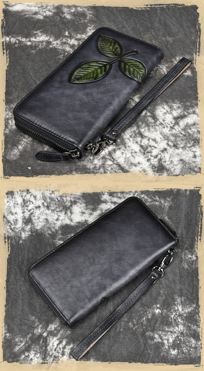 Cartera Larga de Cuero Tree Cream con Cadena Retro Europeo Americano - Image 14