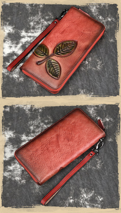 Cartera Larga de Cuero Tree Cream con Cadena Retro Europeo Americano - Image 12