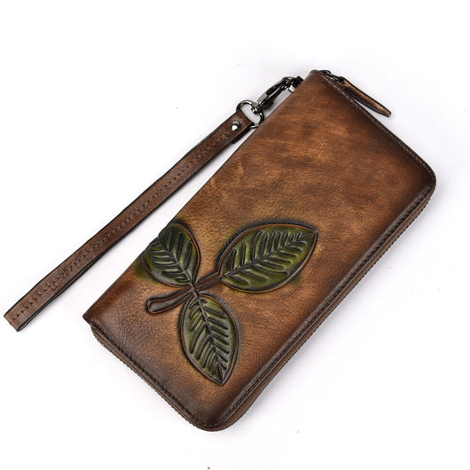 Cartera Larga de Cuero Tree Cream con Cadena Retro Europeo Americano - Image 5