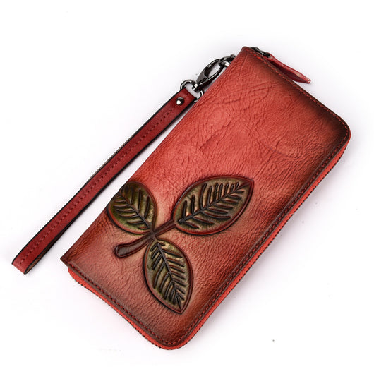 Cartera Larga de Cuero Tree Cream con Cadena Retro Europeo Americano - Image 3