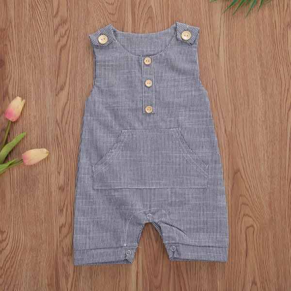 Conjunto Infantil de Chaleco y Shorts de Algodón y Lino a Rayas