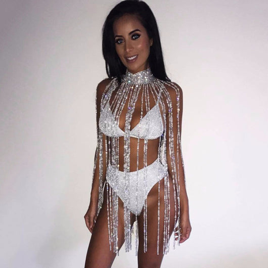 Cadena Corporal con Cristales y Borlas - Halter Brillante