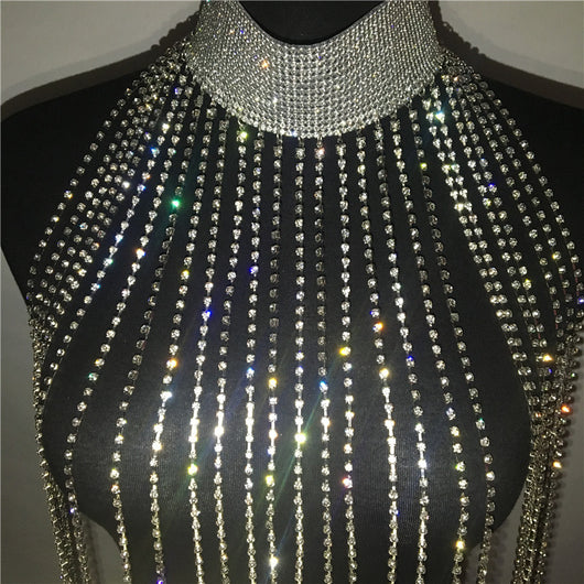 Cadena Corporal con Cristales y Borlas - Halter Brillante - Image 4