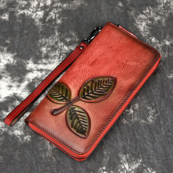 Cartera Larga de Cuero Tree Cream con Cadena Retro Europeo Americano