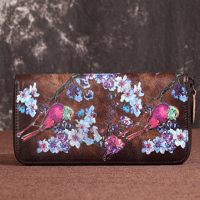 Cartera Larga de Cuero para Mujer con Bolsillo para Celular Estilo Retro