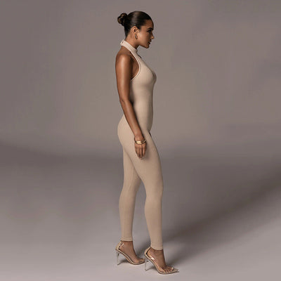Jumpsuit Halter Ajustado sin Mangas - Algodón Puro Colores Sólidos - Image 5