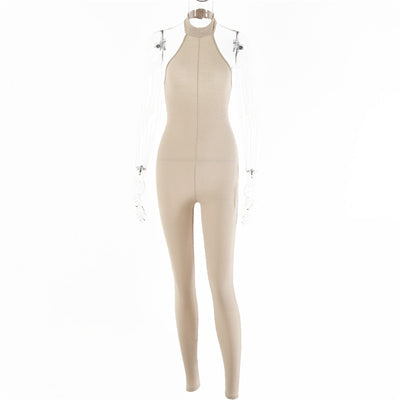 Jumpsuit Halter Ajustado sin Mangas - Algodón Puro Colores Sólidos - Image 4