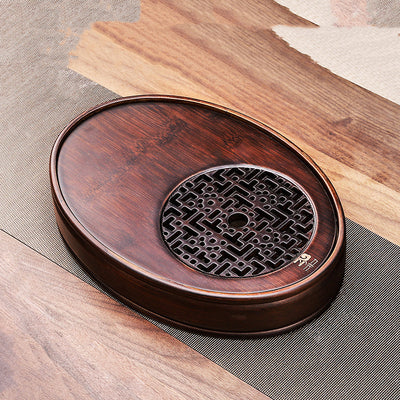 Bandeja de Té de Bambú con Drenaje y Depósito de Agua para Ceremonia Kung Fu