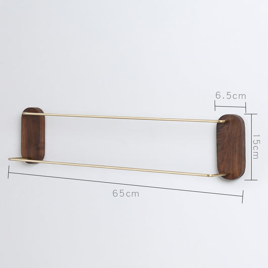 Toallero de Baño Doble en Latón Negro y Nogal - Barra Elegante para Toallas - Image 4