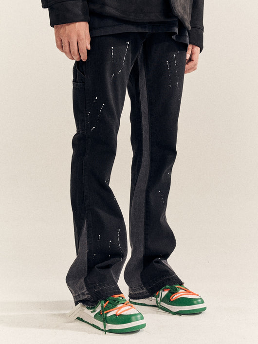 Pantalones Acampanados Hombre Deconstruidos con Detalles de Costura Splash Ink - Image 9