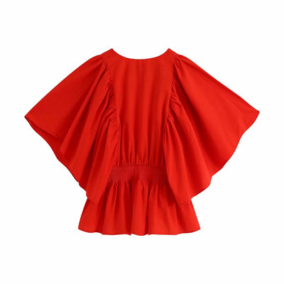 Blusa Roja Escote V con Mangas Acampanadas Anudadas - Image 2