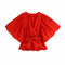 Blusa Roja Escote V con Mangas Acampanadas Anudadas