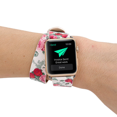 Reloj de Doble Asa con Pulsera de Cuero Floral