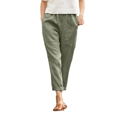 Pantalones Casuales de Algodón y Lino para Mujer Talla Grande - Image 5