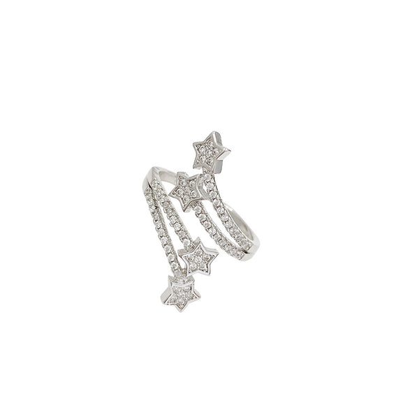 Anillo de Estrella de Cinco Puntas con Circonitas Incrustadas Multicapa