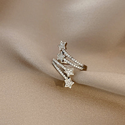 Anillo de Estrella de Cinco Puntas con Circonitas Incrustadas Multicapa